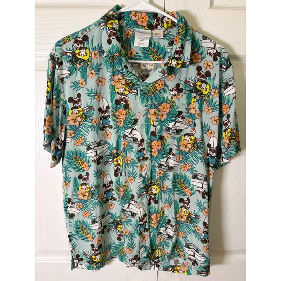 MAD Engine Other - Disney Mickey Mouse Tropical Aloha Shirt Mens Small Blue Mad Engine Rayon Floral